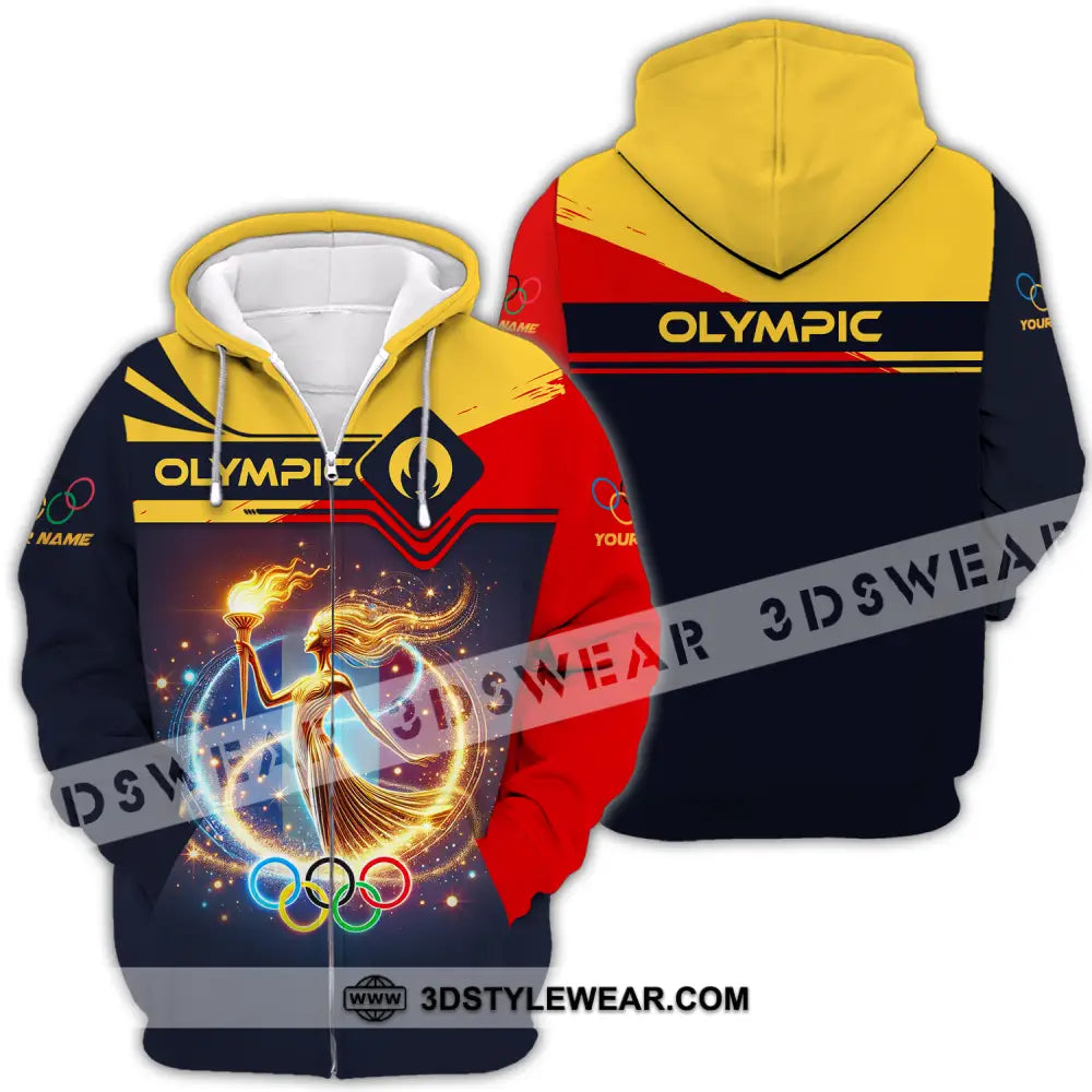 Unisex Shirt - Custom Name Olympic Fire Queen Paris 2024 Zipper Hoodie / S T-Shirt