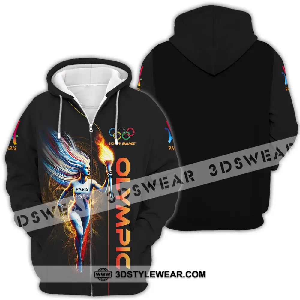 Unisex Shirt - Custom Name Olympic Fire Zipper Hoodie / S T-Shirt