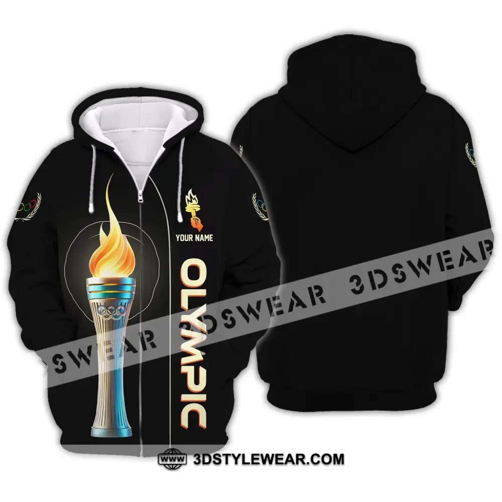 Unisex Shirt - Custom Name Olympic Fire Zipper Hoodie / S T-Shirt