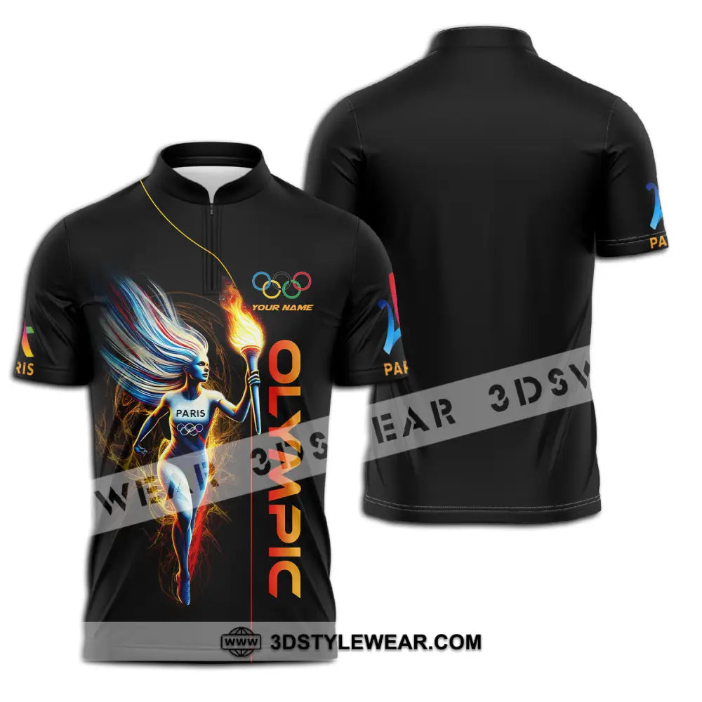 Unisex Shirt - Custom Name Olympic Fire Zipper Polo / S T-Shirt