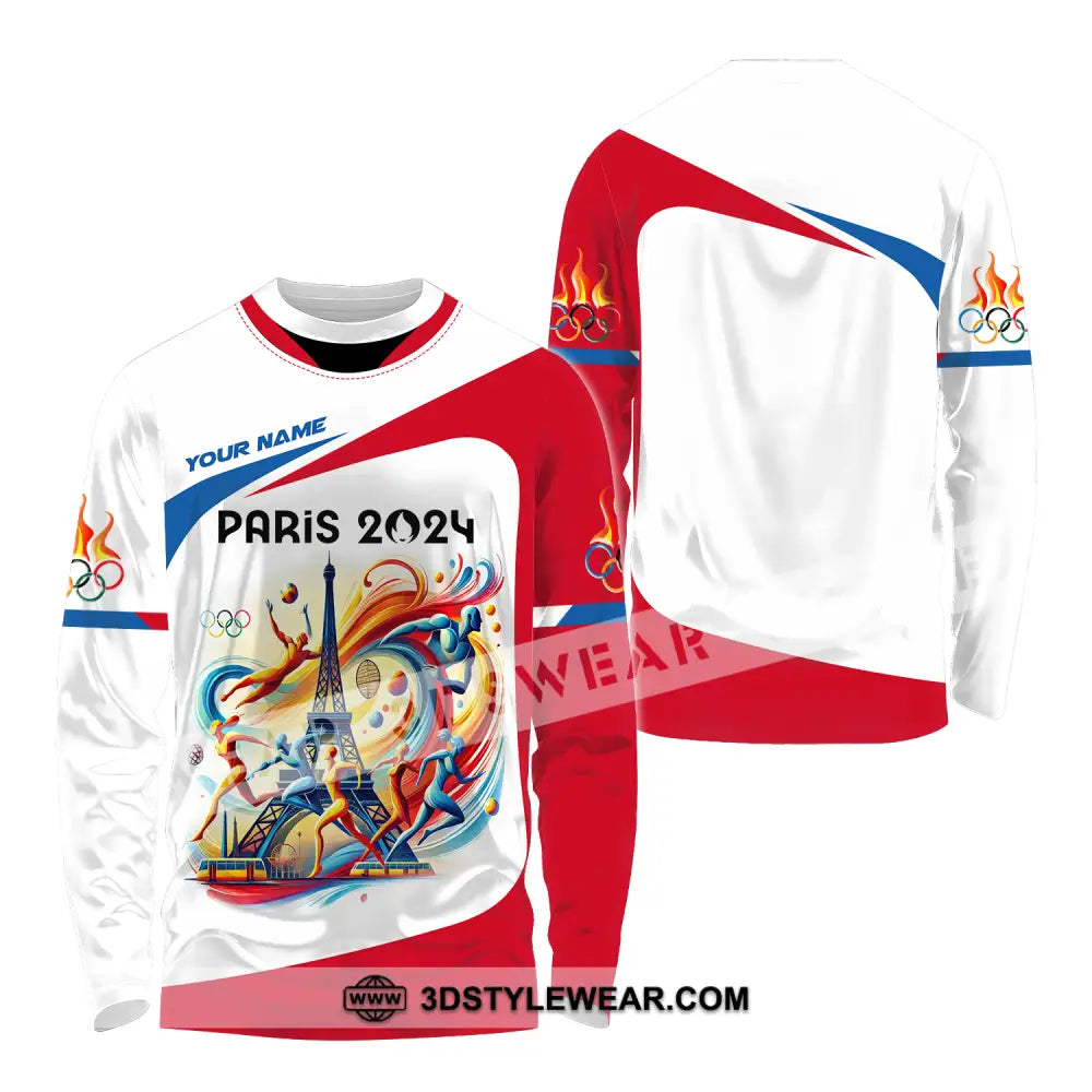 Unisex Shirt - Custom Name Olympic Light Color Paris 2024 Long Sleeve / S T-Shirt