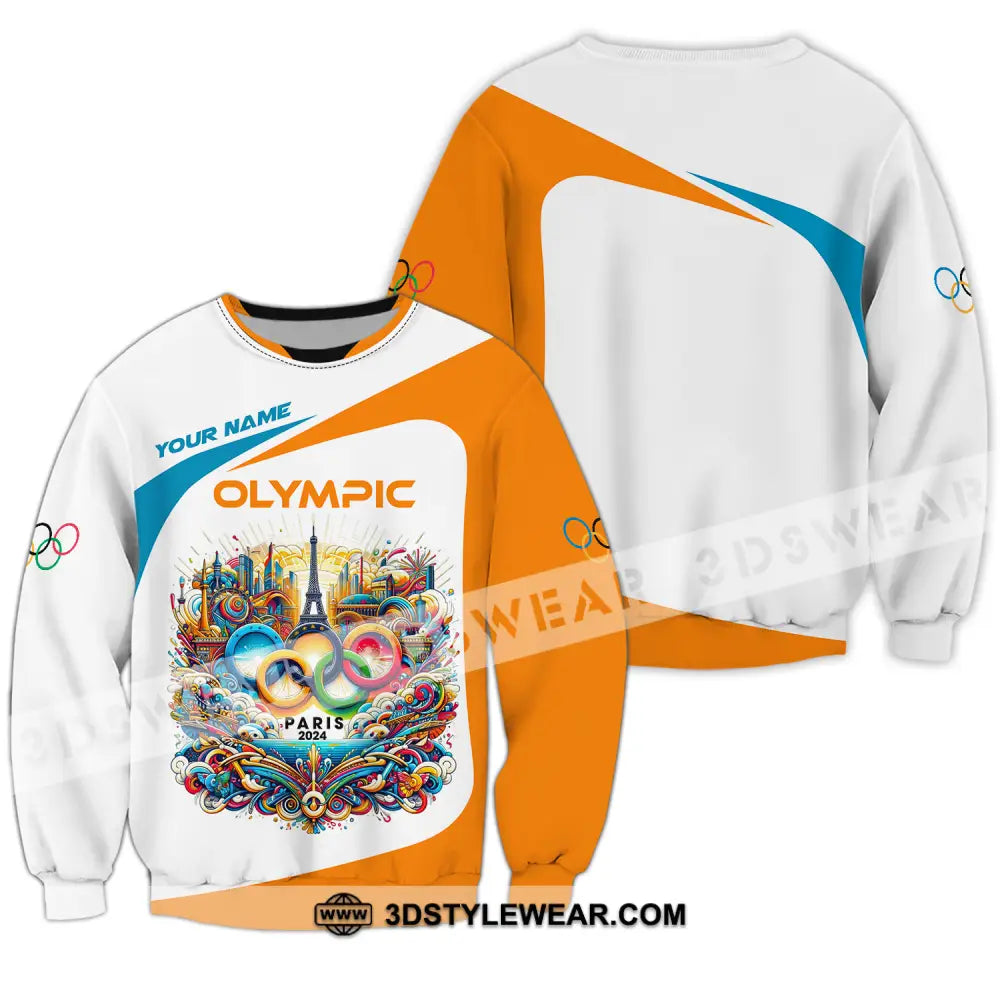 Unisex Shirt - Custom Name Olympic Orange And White Long Sleeve / S T-Shirt