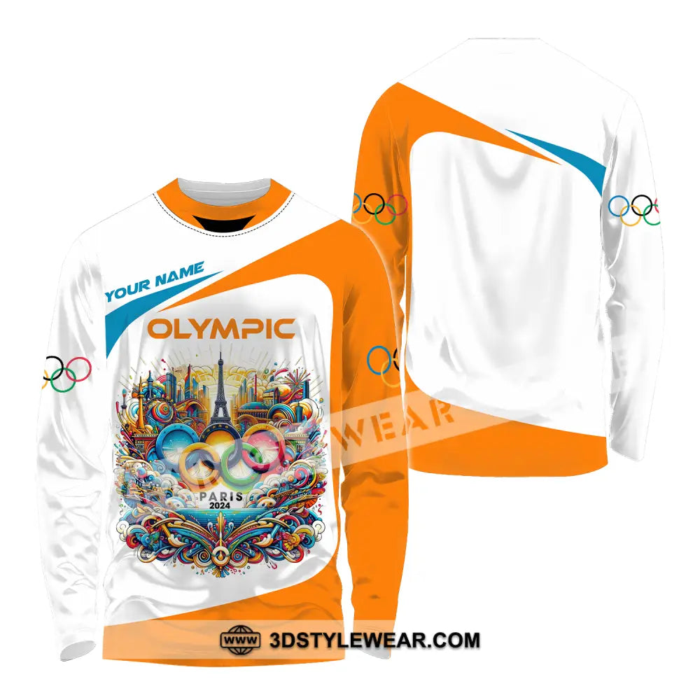 Unisex Shirt - Custom Name Olympic Orange And White Long Sleeve / S T-Shirt