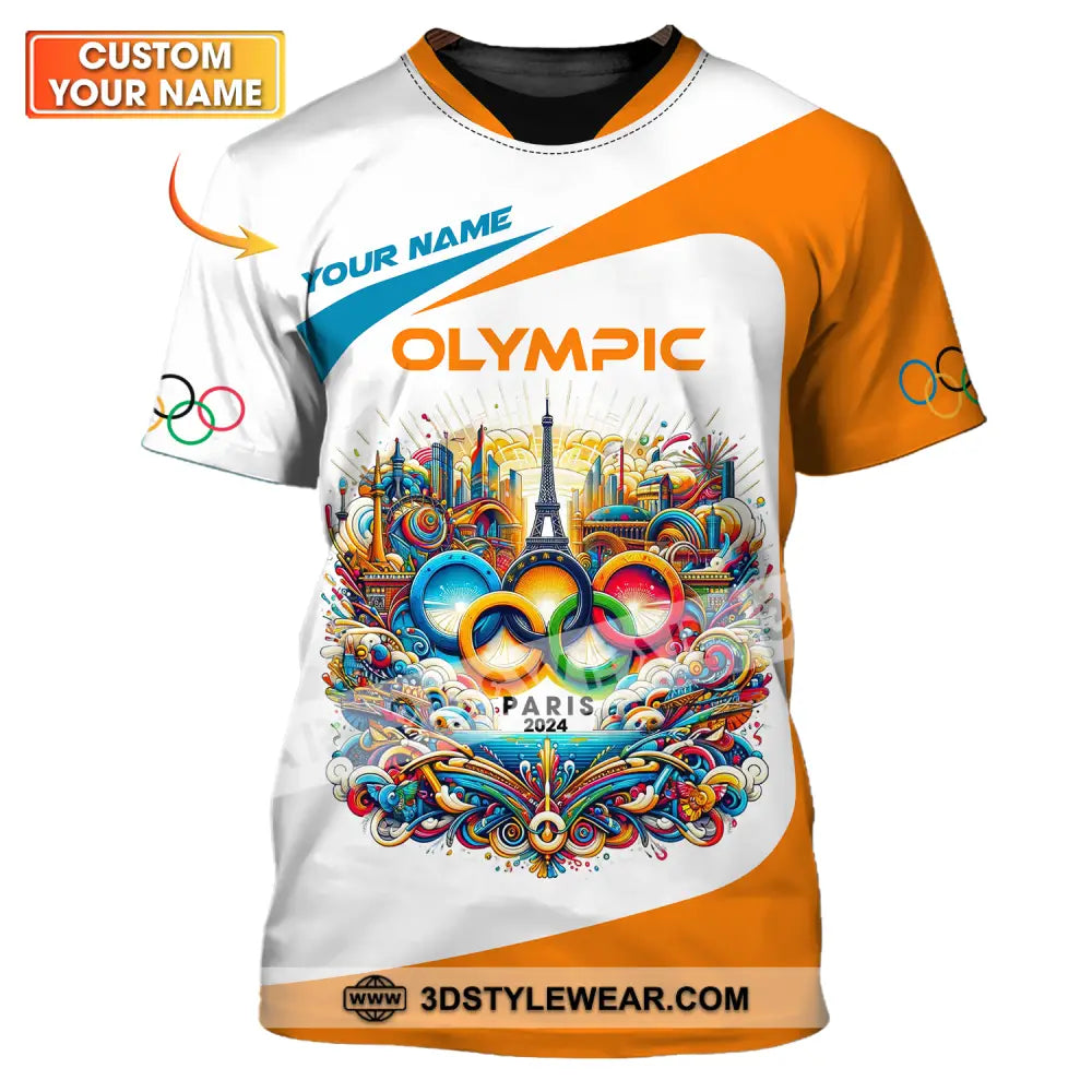 Unisex Shirt - Custom Name Olympic Orange And White T-Shirt