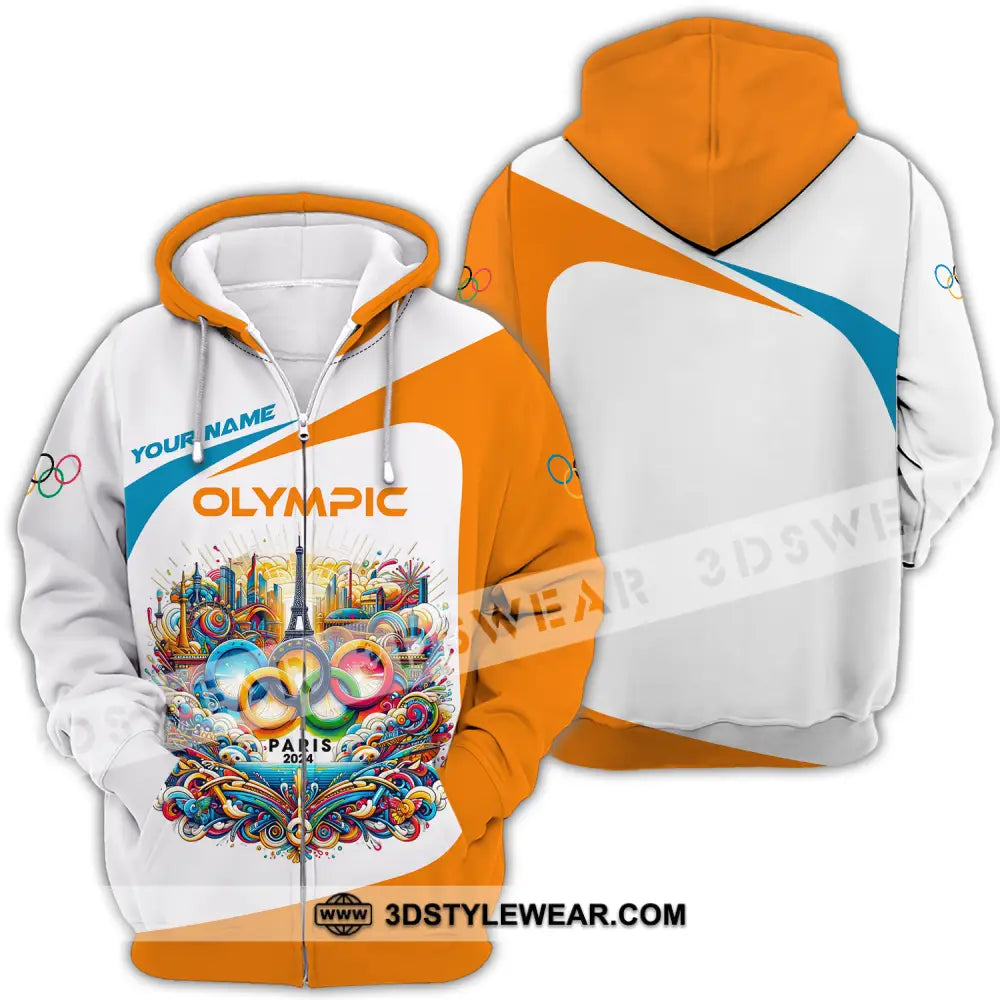 Unisex Shirt - Custom Name Olympic Orange And White Zipper Hoodie / S T-Shirt