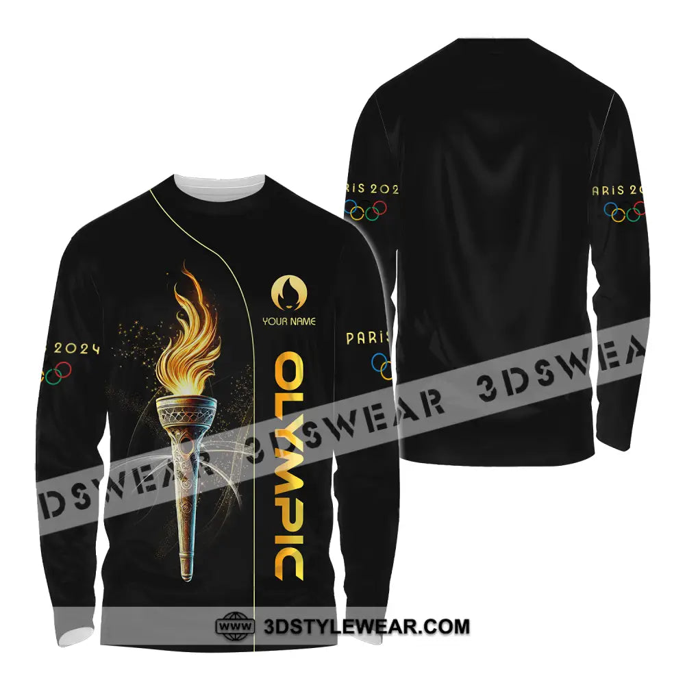 Unisex Shirt - Custom Name Olympic Paris 2024 Black Gold Long Sleeve / S T-Shirt