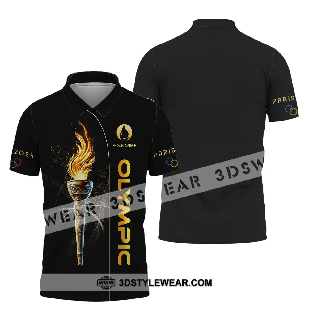 Unisex Shirt - Custom Name Olympic Paris 2024 Black Gold Polo / S T-Shirt