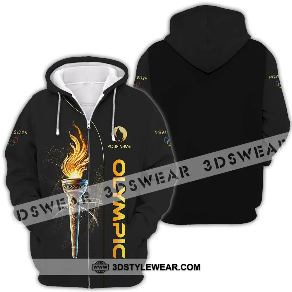 Unisex Shirt - Custom Name Olympic Paris 2024 Black Gold Zipper Hoodie / S T-Shirt