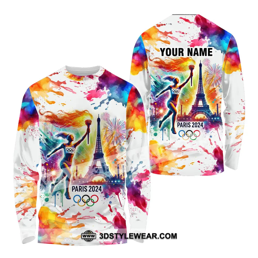 Unisex Shirt - Custom Name Olympic Paris 2024 Colorful Long Sleeve / S T-Shirt