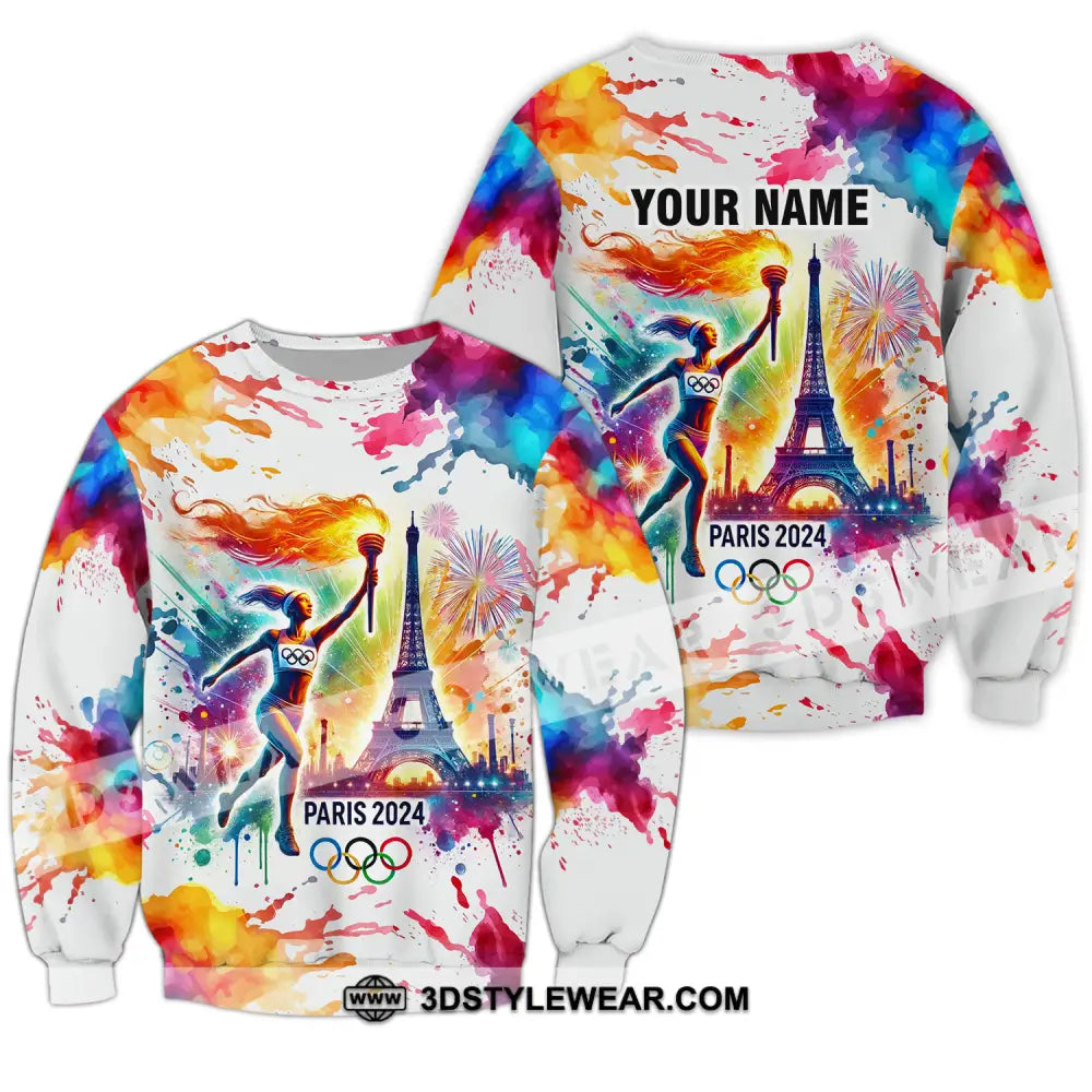 Unisex Shirt - Custom Name Olympic Paris 2024 Colorful Long Sleeve / S T-Shirt