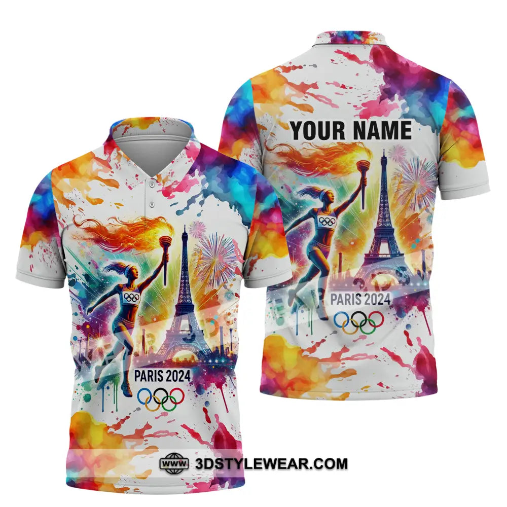 Unisex Shirt - Custom Name Olympic Paris 2024 Colorful Polo / S T-Shirt