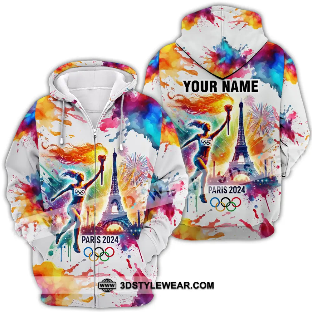 Unisex Shirt - Custom Name Olympic Paris 2024 Colorful Zipper Hoodie / S T-Shirt