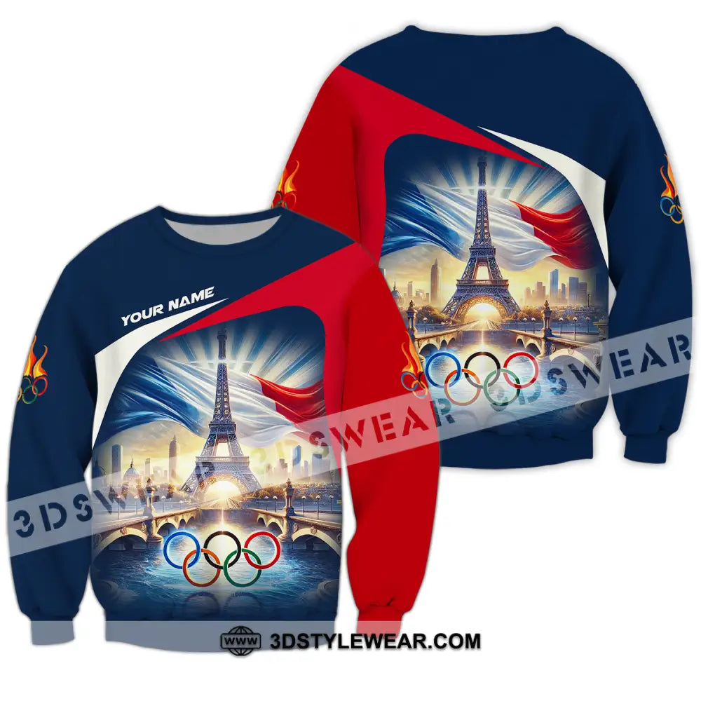 Unisex Shirt - Custom Name Olympic Paris 2024 Eiffel Tower Long Sleeve / S T-Shirt