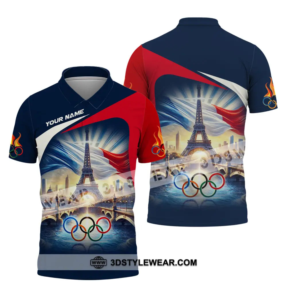 Unisex Shirt - Custom Name Olympic Paris 2024 Eiffel Tower Polo / S T-Shirt