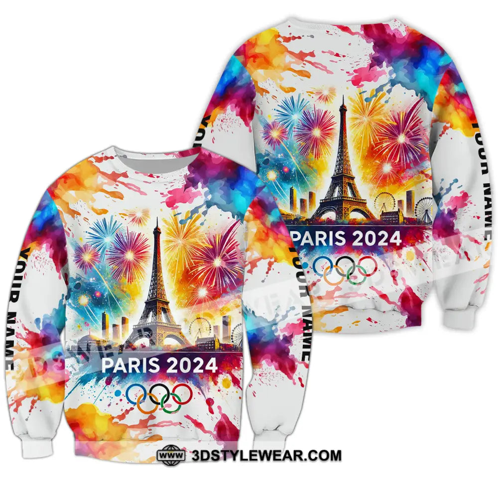 Unisex Shirt - Custom Name Olympic Paris 2024 Firework Long Sleeve / S T-Shirt