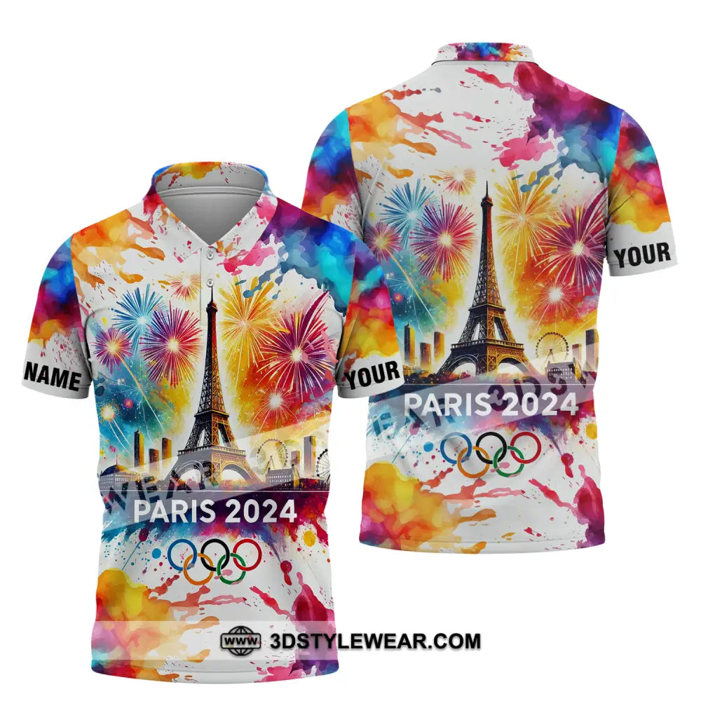 Unisex Shirt - Custom Name Olympic Paris 2024 Firework Polo / S T-Shirt