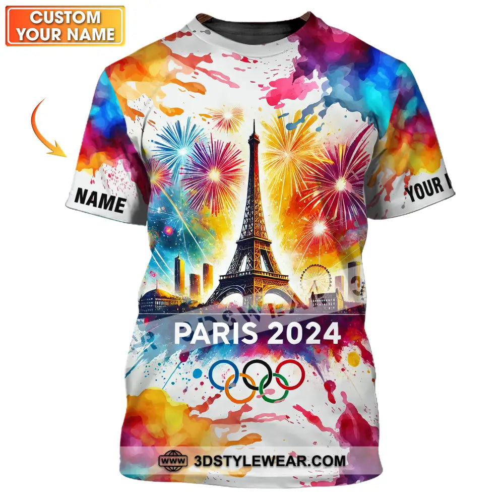 Unisex Shirt - Custom Name Olympic Paris 2024 Firework T-Shirt