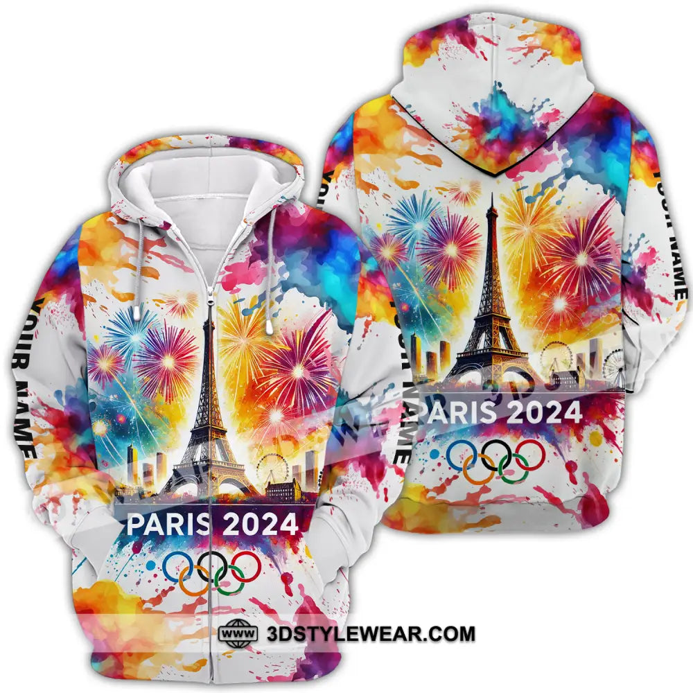 Unisex Shirt - Custom Name Olympic Paris 2024 Firework Zipper Hoodie / S T-Shirt