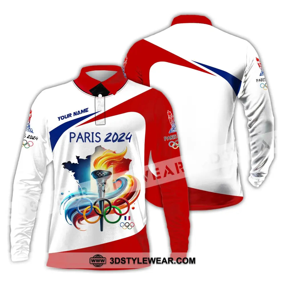 Unisex Shirt Custom Name Olympic Paris 2024 Long Sleeve Polo / S T-Shirt