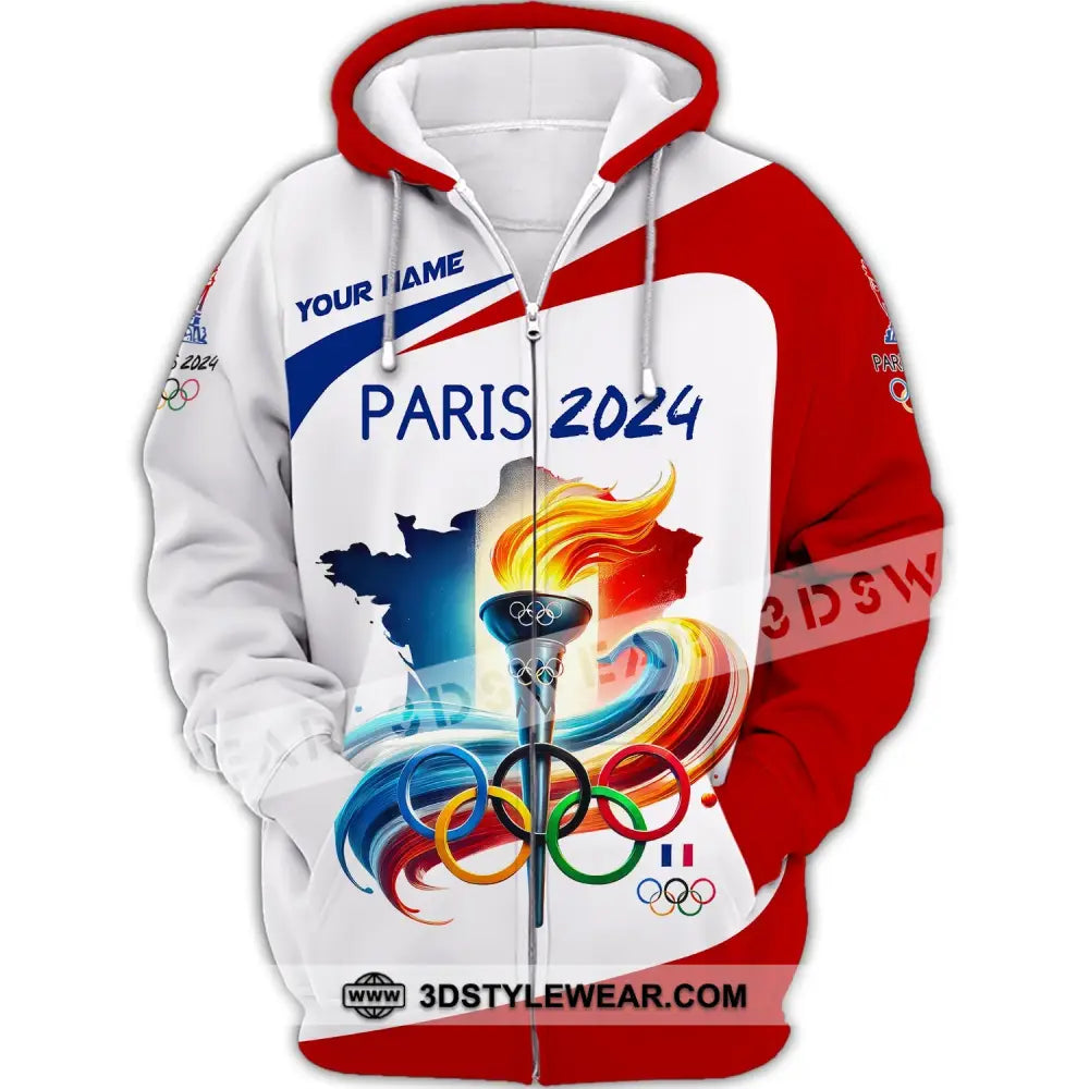 Unisex Shirt Custom Name Olympic Paris 2024 Long Sleeve Polo Zipper Hoodie / S T-Shirt