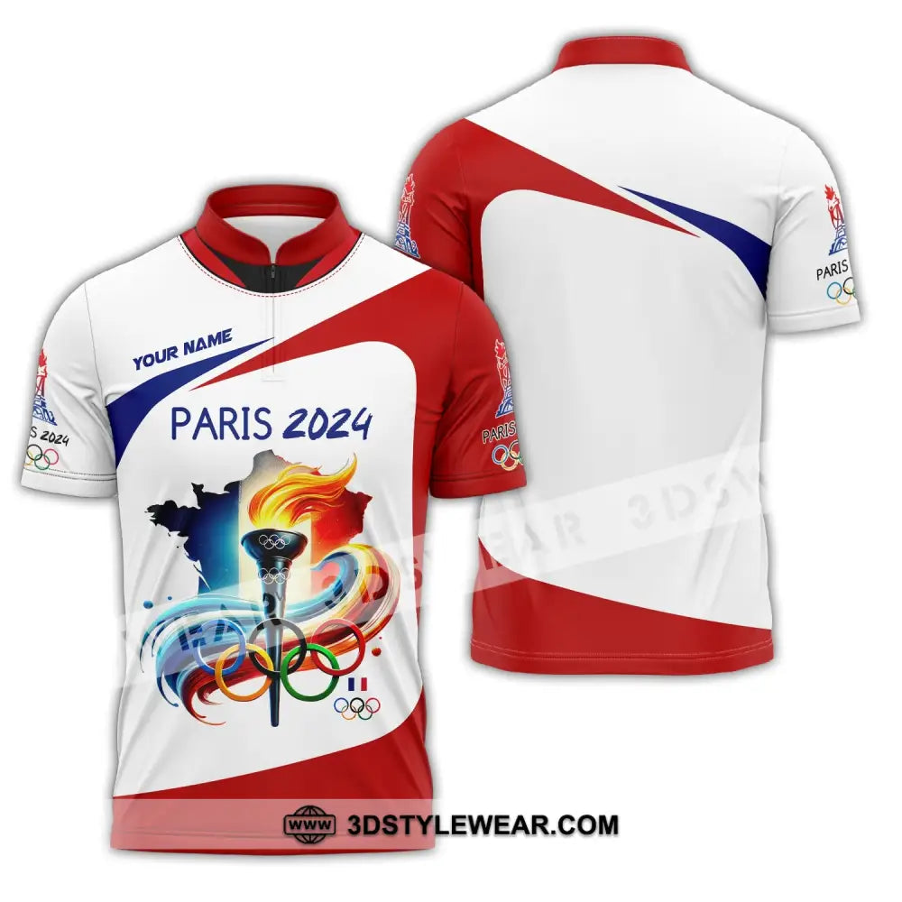 Unisex Shirt Custom Name Olympic Paris 2024 Long Sleeve Polo Zipper / S T-Shirt