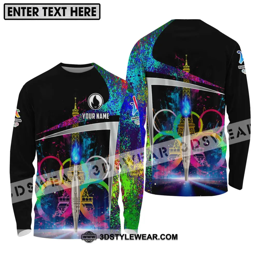 Unisex Shirt - Custom Name Olympic Paris 2024 Night Light Long Sleeve / S T-Shirt