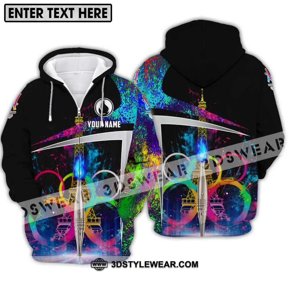 Unisex Shirt - Custom Name Olympic Paris 2024 Night Light Zipper Hoodie / S T-Shirt