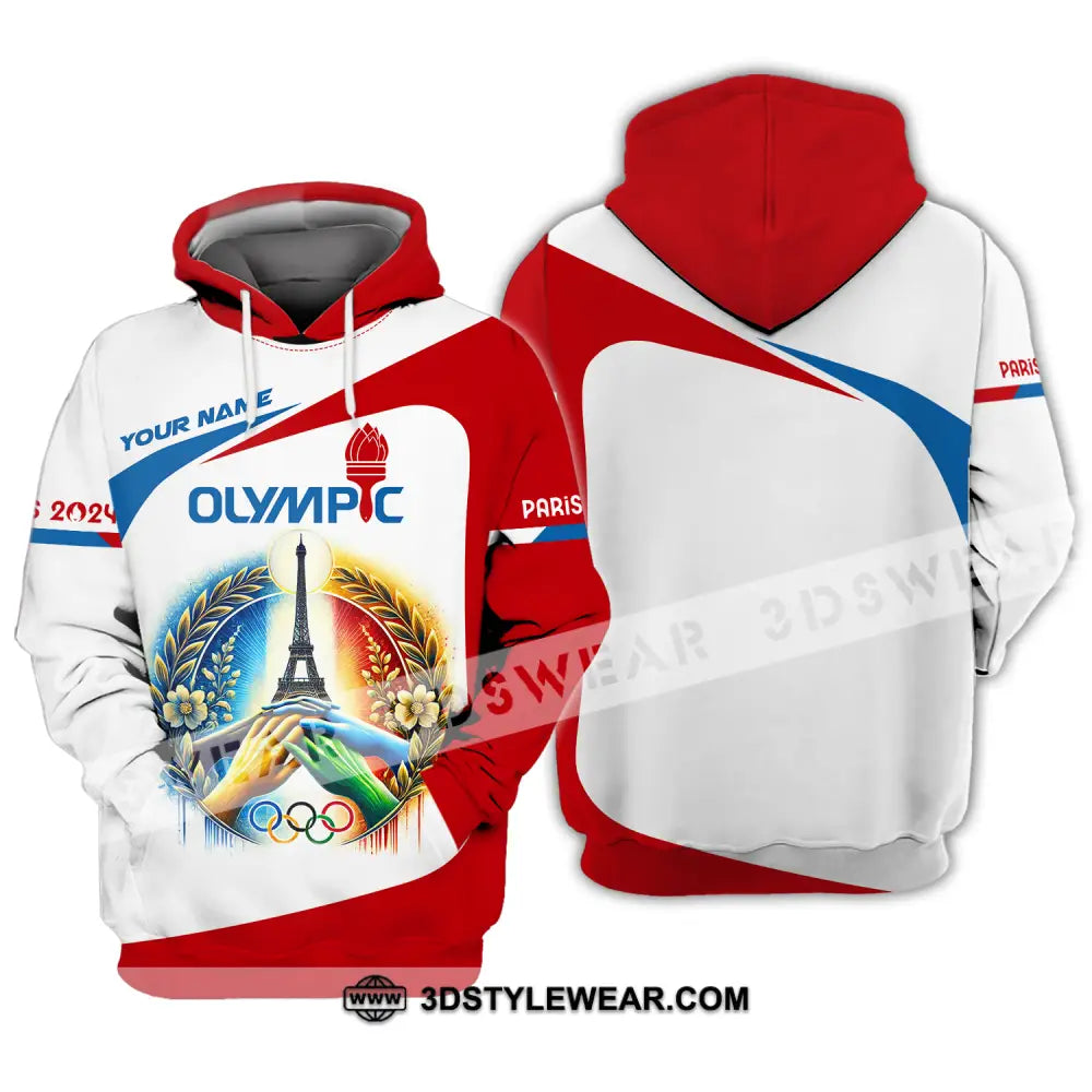 Unisex Shirt - Custom Name Olympic Paris 2024 White Red Hoodie / S T-Shirt