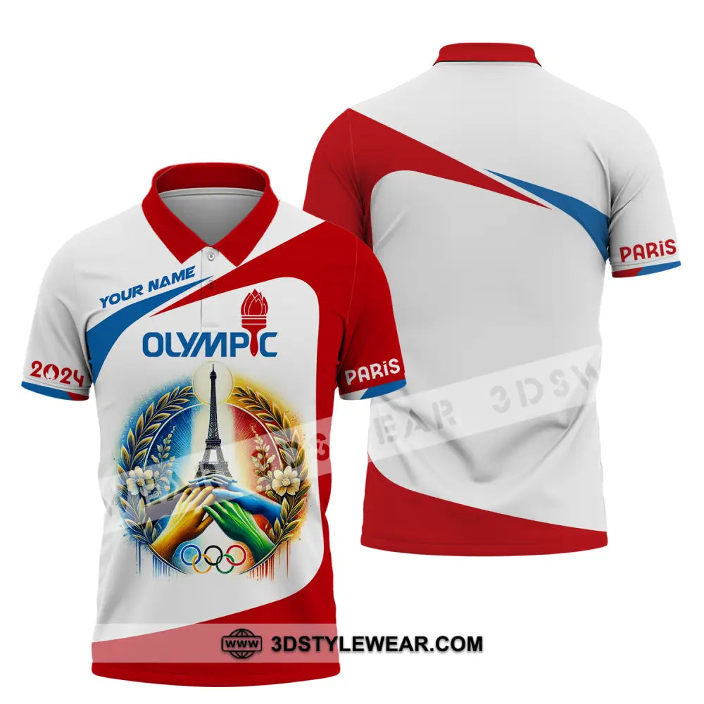 Unisex Shirt - Custom Name Olympic Paris 2024 White Red Polo / S T-Shirt