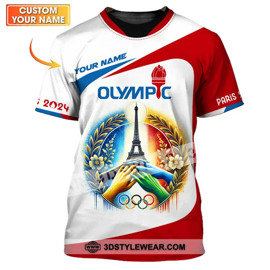 Unisex Shirt - Custom Name Olympic Paris 2024 White Red T-Shirt