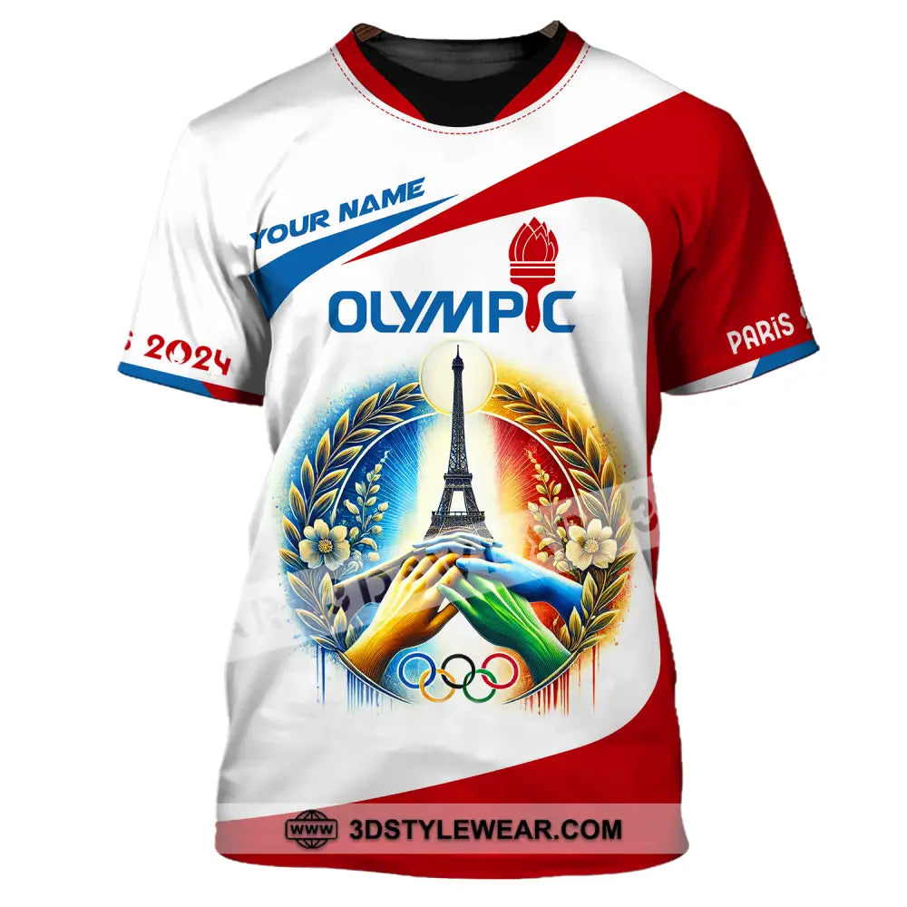 Unisex Shirt - Custom Name Olympic Paris 2024 White Red T-Shirt / S T-Shirt