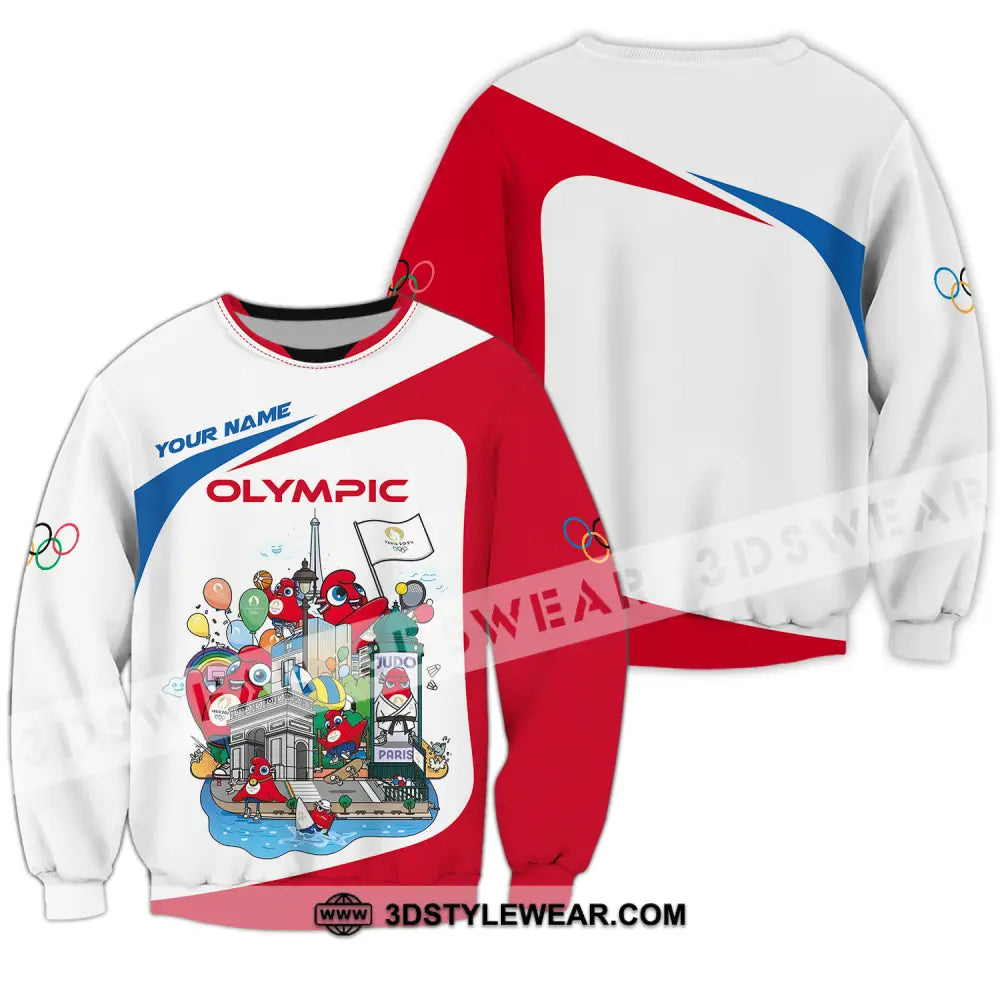 Unisex Shirt - Custom Name Olympic Red And White Long Sleeve / S T-Shirt