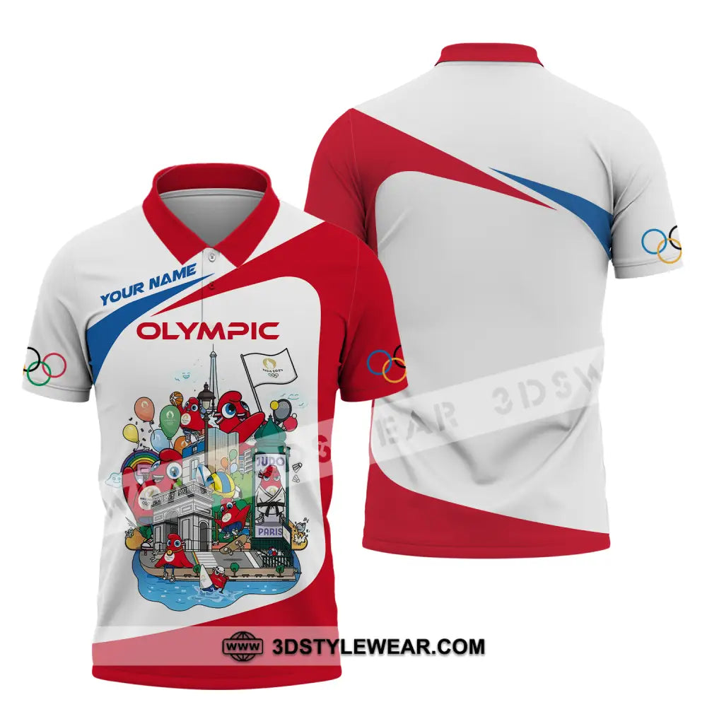 Unisex Shirt - Custom Name Olympic Red And White Polo / S T-Shirt