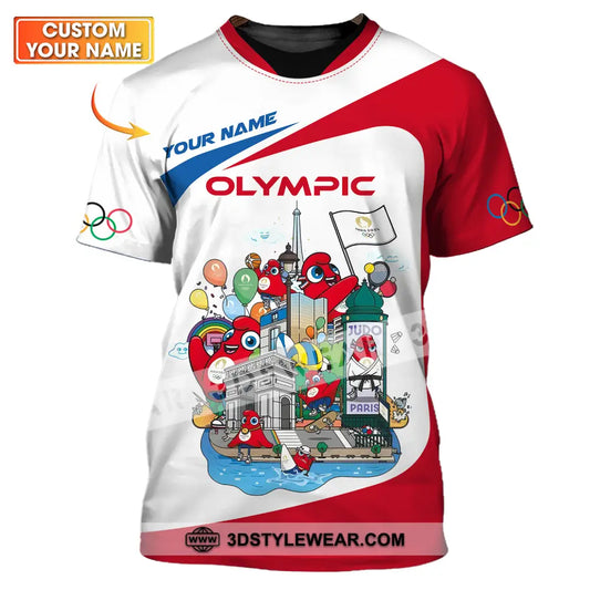 Unisex Shirt - Custom Name Olympic Red And White T-Shirt