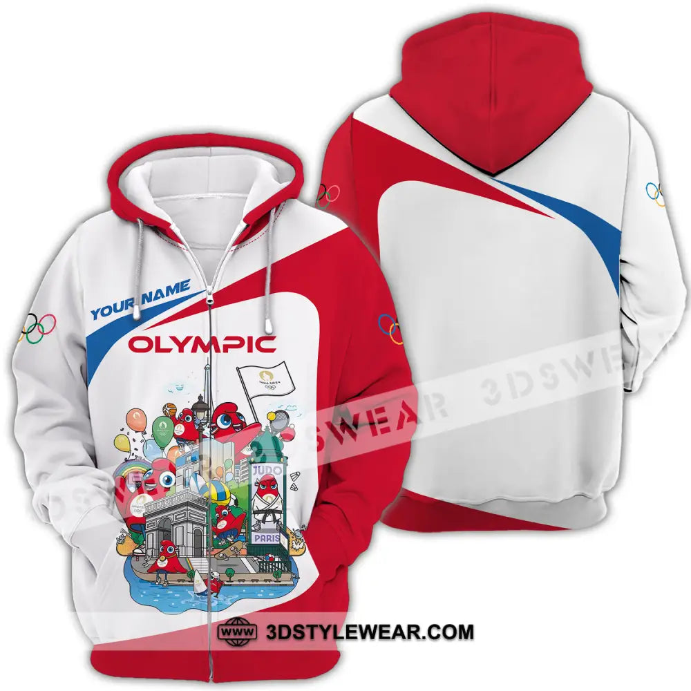 Unisex Shirt - Custom Name Olympic Red And White Zipper Hoodie / S T-Shirt