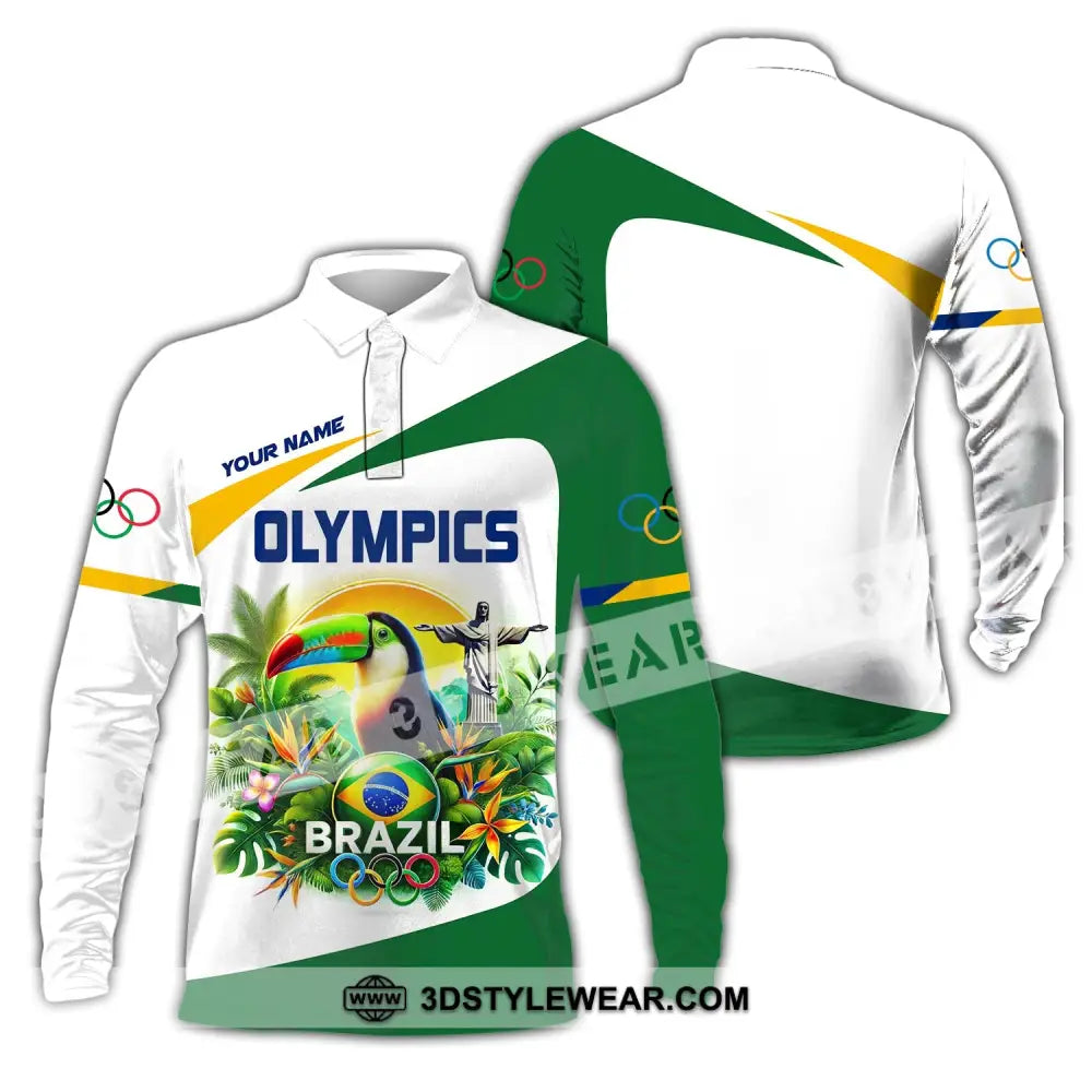 Unisex Shirt Custom Name Olympic T-Shirt Brazil 2024 Hoodie Long Sleeve Polo / S