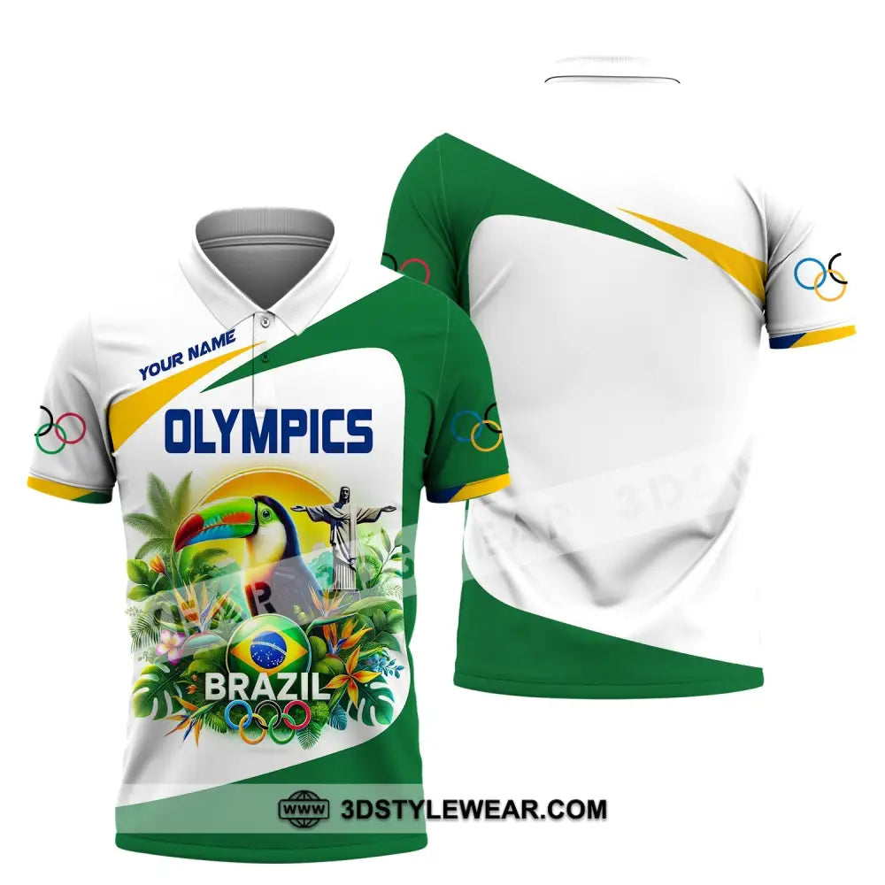 Unisex Shirt Custom Name Olympic T-Shirt Brazil 2024 Hoodie Long Sleeve Polo / S