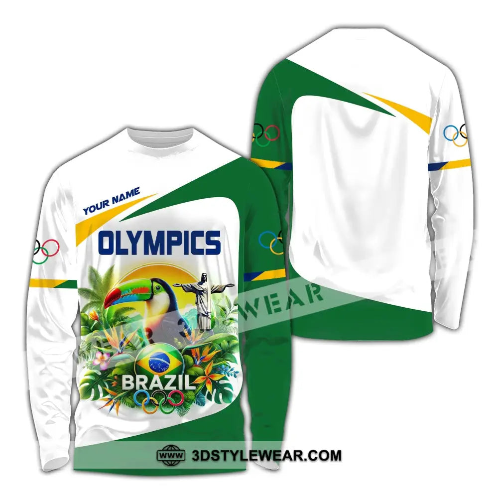 Unisex Shirt Custom Name Olympic T-Shirt Brazil 2024 Hoodie Long Sleeve / S