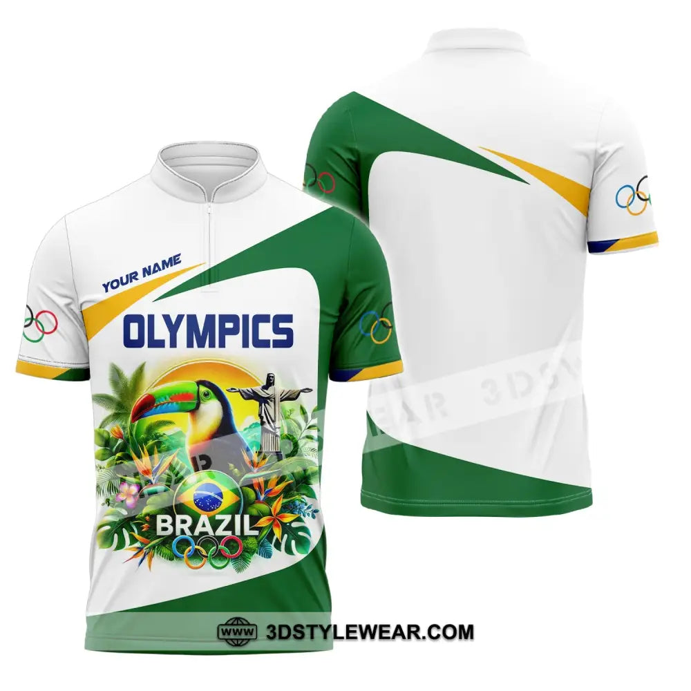 Unisex Shirt Custom Name Olympic T-Shirt Brazil 2024 Hoodie Long Sleeve Zipper Polo / S