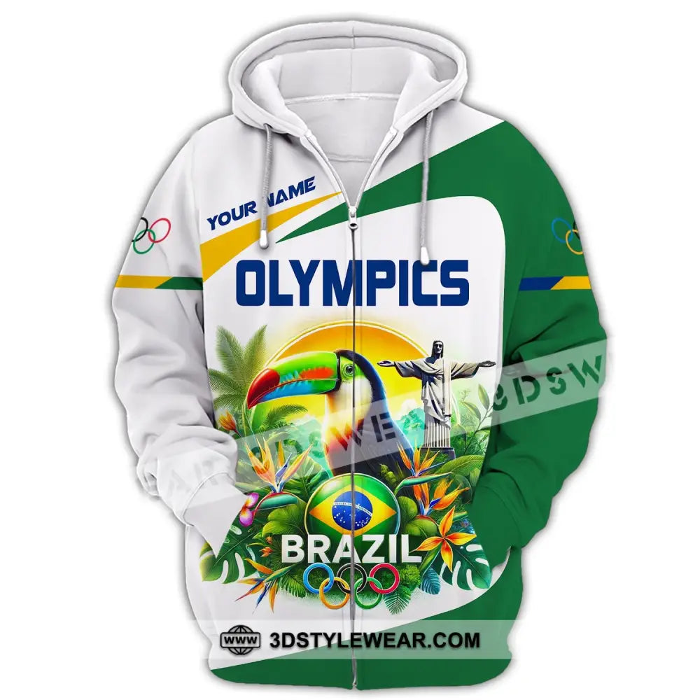 Unisex Shirt Custom Name Olympic T-Shirt Brazil 2024 Hoodie Long Sleeve Zipper / S