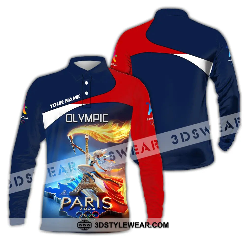 Unisex Shirt Custom Name Olympic T-Shirt Paris 2024 Hoodie Long Sleeve Polo / S