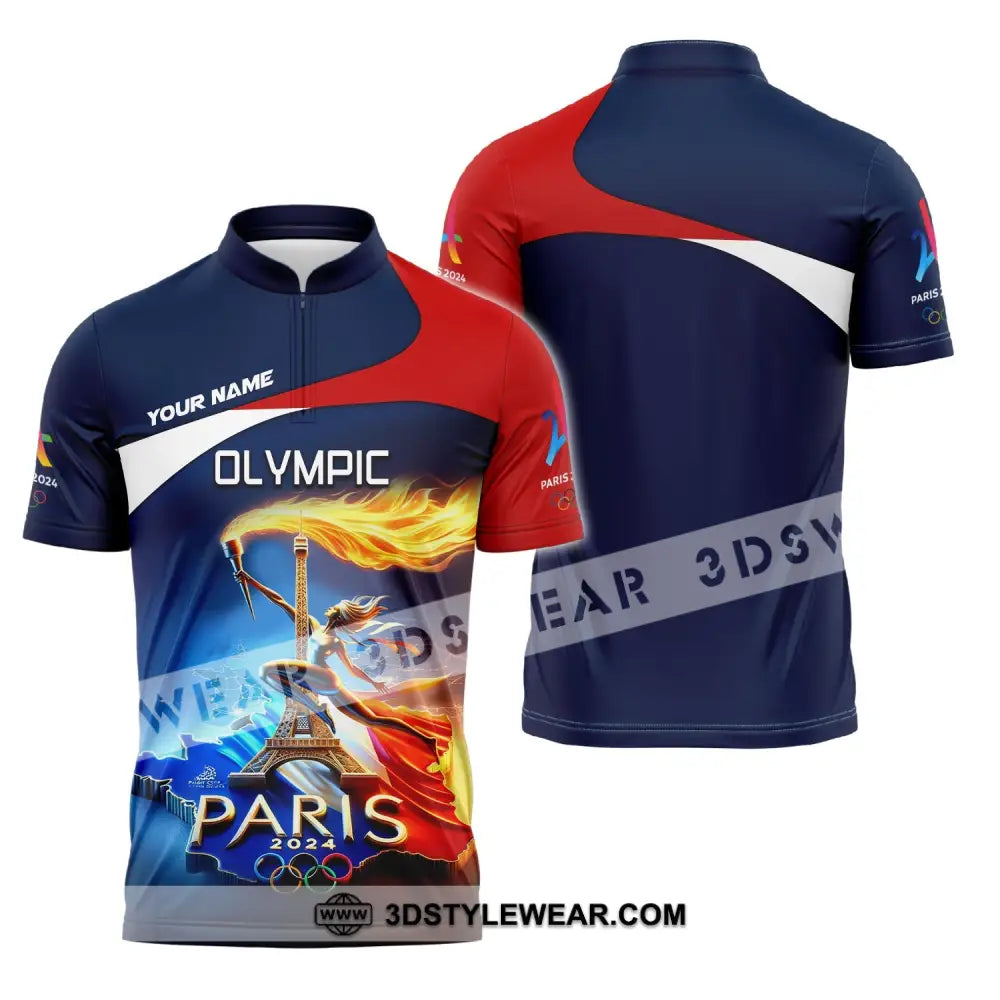 Unisex Shirt Custom Name Olympic T-Shirt Paris 2024 Hoodie Long Sleeve Zipper Polo / S