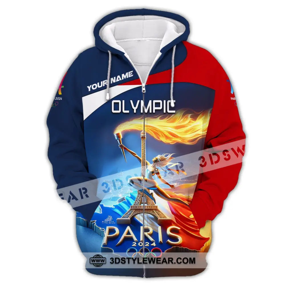 Unisex Shirt Custom Name Olympic T-Shirt Paris 2024 Hoodie Long Sleeve Zipper / S