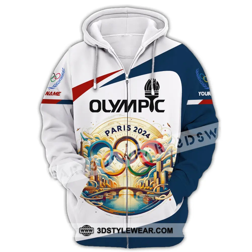 Unisex Shirt Custom Name Olympic T-Shirt Paris 2024 Hoodie Long Sleeve Zipper / S