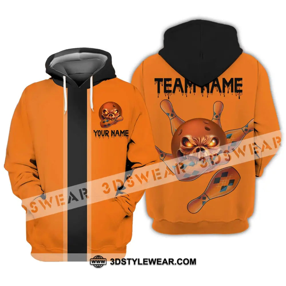 Unisex Shirt - Custom Name Orange Skull Bowling Hoodie / S T-Shirt