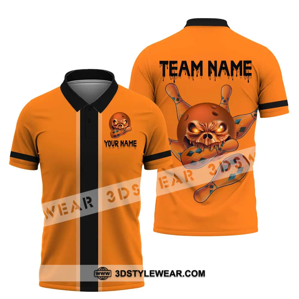 Unisex Shirt - Custom Name Orange Skull Bowling Polo / S T-Shirt