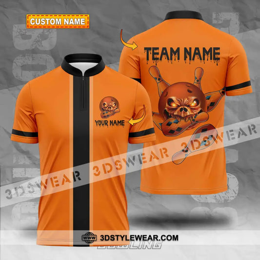 Unisex Shirt - Custom Name Orange Skull Bowling T-Shirt