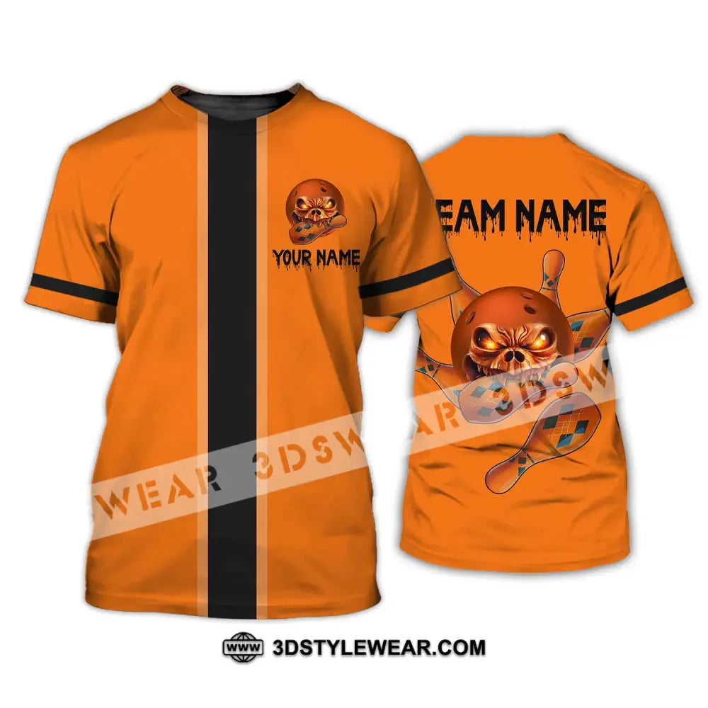 Unisex Shirt - Custom Name Orange Skull Bowling T-Shirt / S T-Shirt