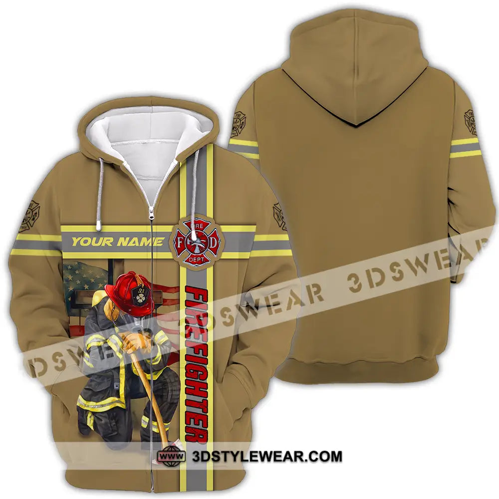 Unisex Shirt - Custom Name Patriot Day 911 Firefighter Zipper Hoodie / S T-Shirt