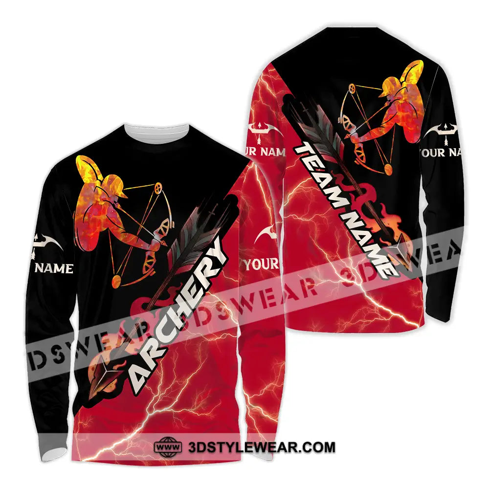 Unisex Shirt - Custom Name Red Fire Archery Long Sleeve / S T-Shirt